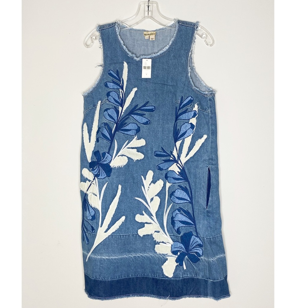 ANTHROPOLOGIE Denim Leaves Shift Dress - Picture 2 of 8